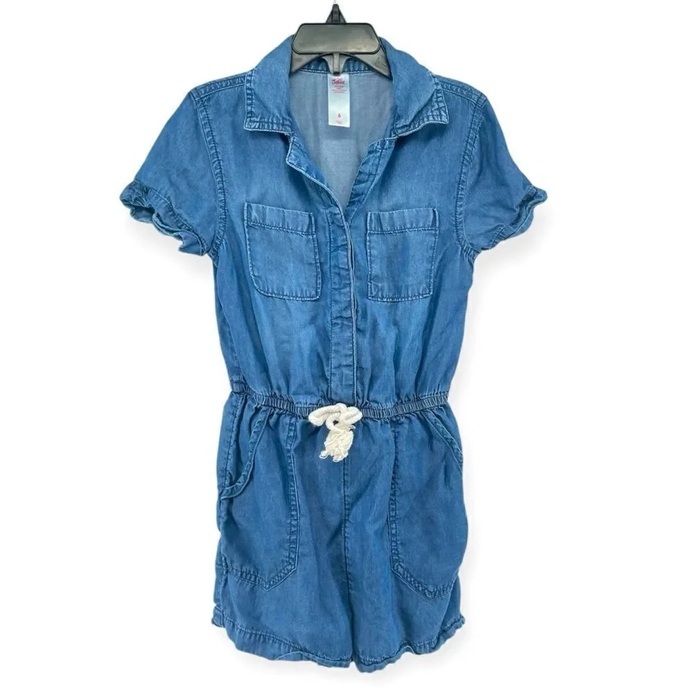 Justice Girl’s Blue Chambray Lyocell Short Sleeve One Piece Romper Size 6